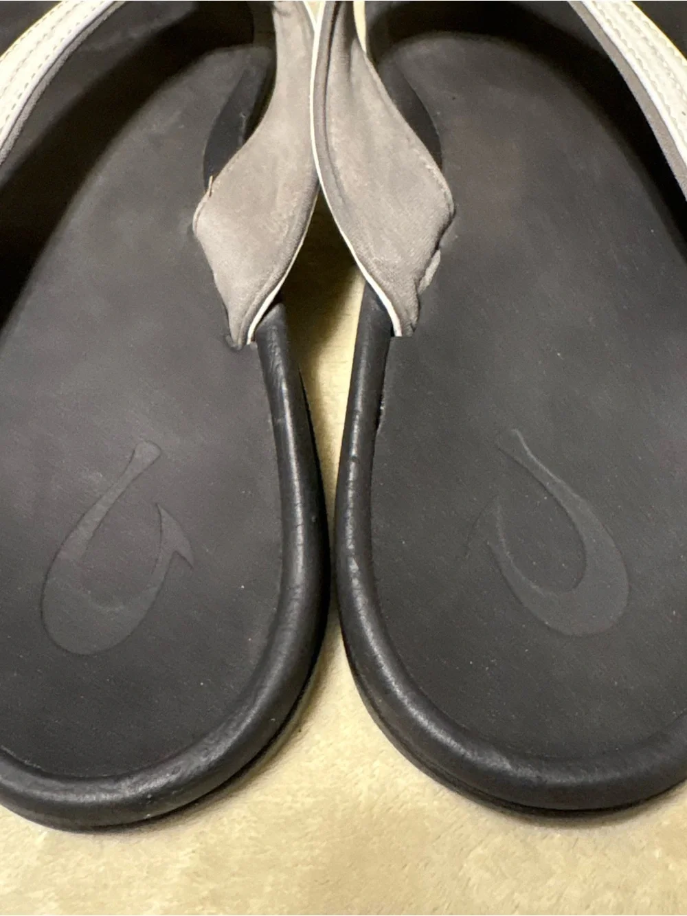 OluKai White Strap Black Footbed Women's Thong Sandals
